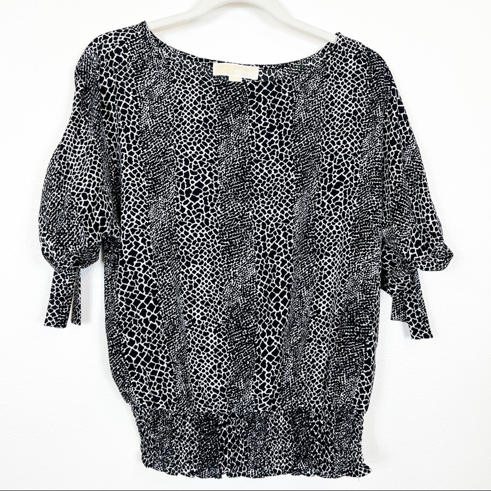 Michael Michael Kors Short Dolman Sleeve Snakeskin Smocked Hem Blouse Size XS